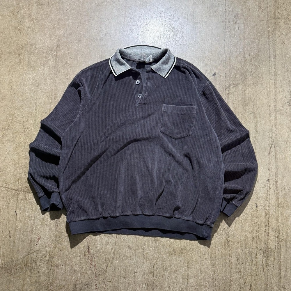 Knightsbridge Polo Shirt Mens Large Gray Corduroy Long Sleeve Elastic Waist